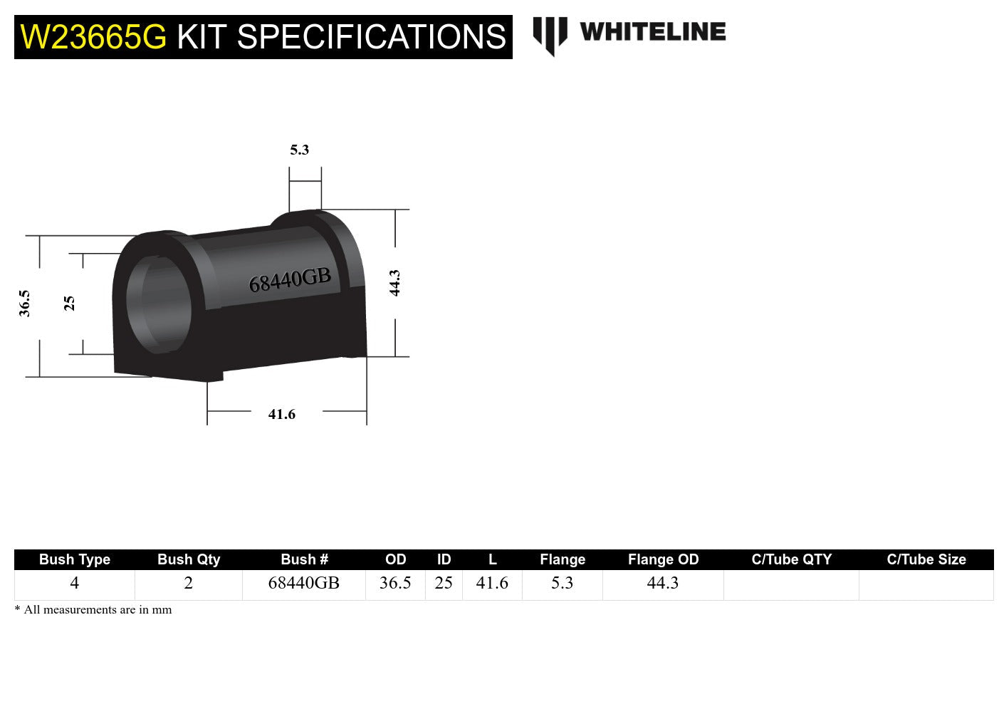Front Sway Bar Mount - Bushing Kit 25mm 'Grease Free' to Suit Mitsubishi Triton MK 4wd
