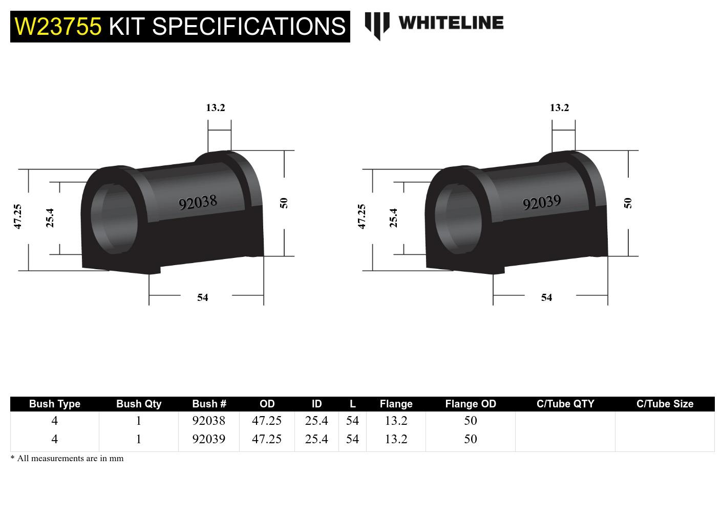 Front Sway Bar Mount - Bushing Kit 25.4mm to Suit Toyota Corolla, Prius and Rav 4