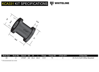 Front Strut Rod - To Chassis Bushing Kit Double Offset to Suit Nissan 180SX, 200SX. 300ZX and Skyline